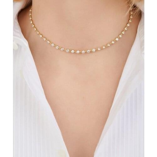 2021 Summer Fashion Ice Out Bling CZ Link Chain For Women Gold Silver Color Multi Round CZ Station Statement Choker Necklace