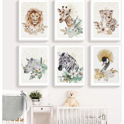 Giraffe Zebra Crane Lion Wild Jungle Animals Wall Art Canvas Painting Nordic Posters And Prints Wall Pictures Kids Room Decor
