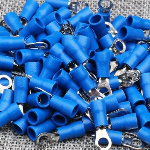 25/50/100PCS Ring Butt Connectors RV2-4mm Electrical Wiring Cold-pressed Crimp Terminals Set Insulated AWG16-14 Terminators Blue