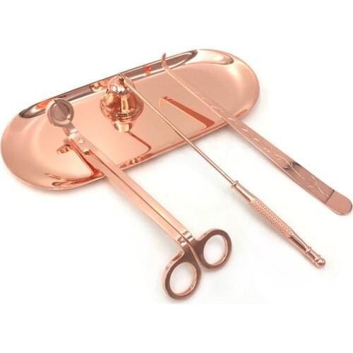 3pcs/set Rose Gold Candle Wick Snuffer Tool Hook Cutter Clipper Stainless Steel Luxury Candle Trimmer Oil Lamp Trim Scissor Kit
