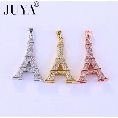 5pcs Gold Copper Zircon Eiffel Tower Charms Pendants Fit For Handmade Diy Jewelry Findings 29x20mm Pingente Berloque