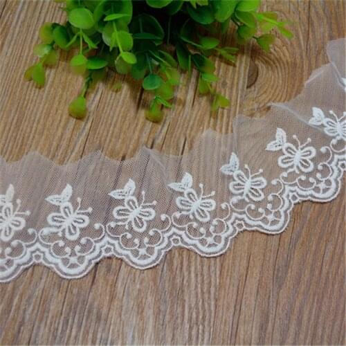 5Yard White Beige Lace Fabric Cotton Embroidered Butterfly Sewing Ribbon Lace Trim Dress DIY Lace Garment Curtains Accessories