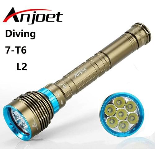 Anjoet 70W 3-Mode 14000LM XM 7x L2 T6 LED Scuba Diving Flashlight Torch 200M Underwater Waterproof Light Lantern 18650 or 26650