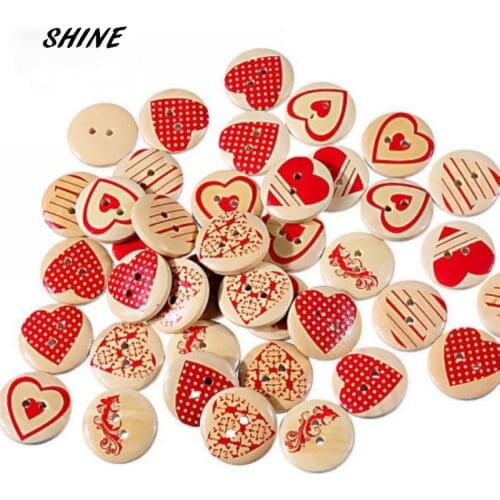 Wooden Sewing Buttons Scrapbooking Round Mixed Two Holes Heart Pattern 20mm Dia. 30PCs Costura Botones Decorate bottoni botoes