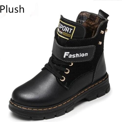 Children Boots Autumn Winter Genuine Leather Kids Martin Boots School Boy Shoes Fashion Boys Snow Boots Plush Warm Waterproof