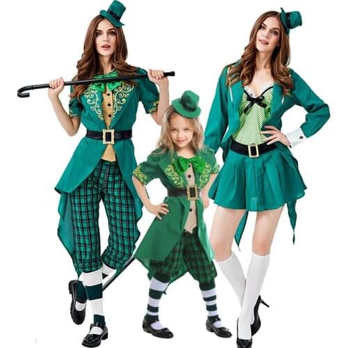 Lady Girl Carnival Leprechaun St. Patricks Day Costume Halloween Ireland Elf Parent-Child Parade Cosplay Fancy Party Dress