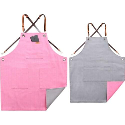 Anti-dirty Apron Artist Waiter Pocket Cooking Baking Simple BBQ Canvas Bib Leather Chef Kitchen Apron Home Barber Coffee LF959
