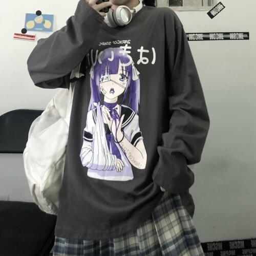 Hip Hop 100% Cotton Japanese Anime Print T Shirt Autumn Male Plain Cool Casual Vintage Style Clothes White Harajuku Streetwear