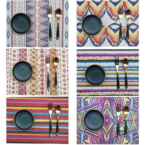 Bohemian Table Mat Non-Slip Reusable Geometric Pattern Placemat Boho Dining Mat Bottle Cup Accessories Tableware