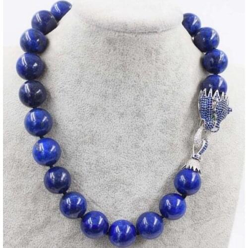 Lapis lazuli round 16 mm leopard clasp necklace 18" nature wholesale beads