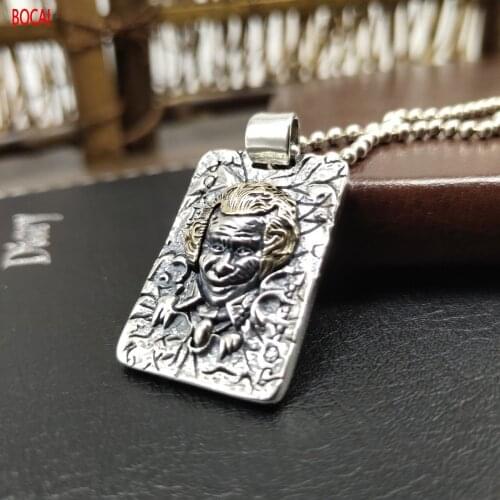 Real S925 Sterling Silver Clown Vintage Old Personality Special Necklace Pendant