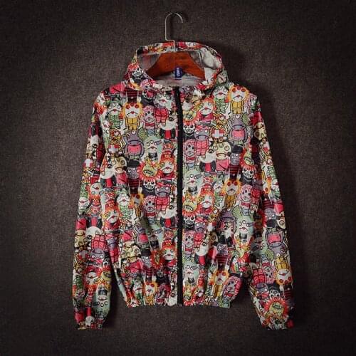 YuWaiJiaRen Japanese Harajuku Jacket Men and Women Monster Print Thin Hooded Coat Hip Hop Sunscreen Windbreaker for Lover