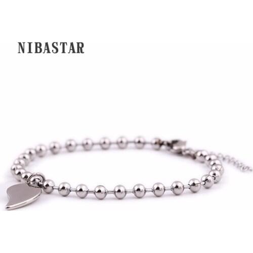 Lovely Heart Shape Pendants Female Beads Bracelet Fashion Stainless Steel Jewelry For Women Jewelry