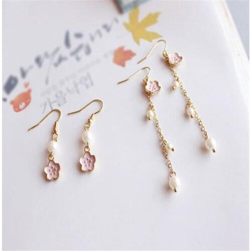 Cute pink Cherry Earrings Jewelry Cherry Blossom Series Pearl Tassel Earrings B045