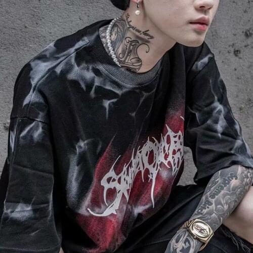 Tie Dye Men T Shirt Summer Short Sleeve O Neck Korean Fashion Harajuku Hip Pop Japanese Retro Oversized Cotton Casual Tops