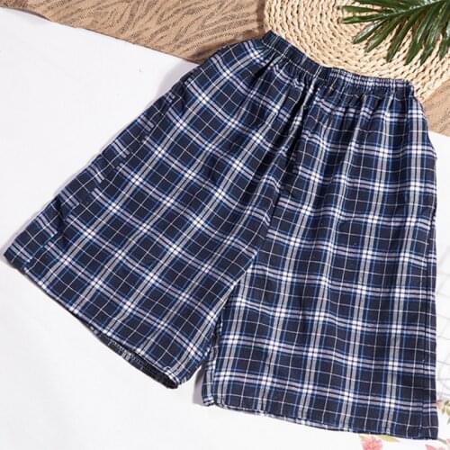 Mens Cotton Trousers And Shorts Double Cotton Gauze Casual Living Pants Beach Pants Cotton Plaid Sleepwear Mens Pajama