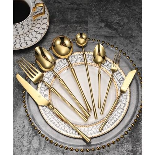 4PCS Gold Japanese style Matte stainless steel cutlery sets fork knife scoop set dessert fork dinnerware set drop shiping