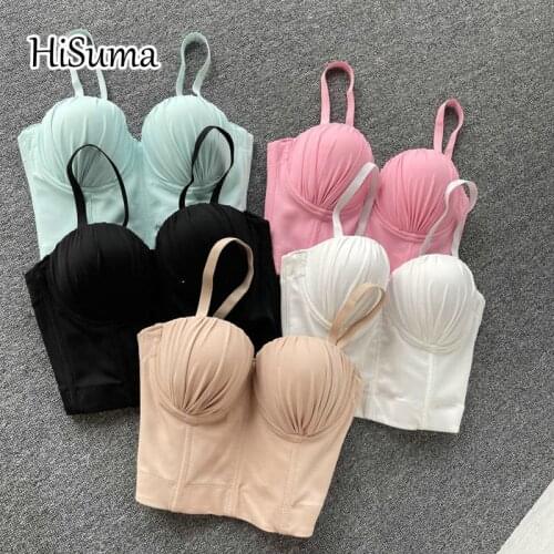 2021 summer new womens V-neck strap pleating Costumes camisole Tube top bra one piece belt pad wireless Corset female underwear