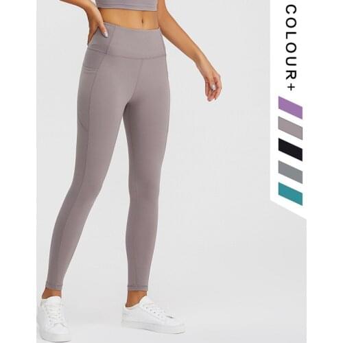 2021 Spring New Side Pockets Yoga Pants Womens High-Waist Push Hip Running Tight Legging Elastic Quick Dry Sports Fitness Pants