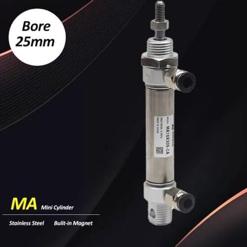 Pneumatic Stainless Air Cylinder MA Bore 25mm 10-300mm stroke AIRTAC type Double Action Mini Round Cylinders MA25x200S-CA-U-CM