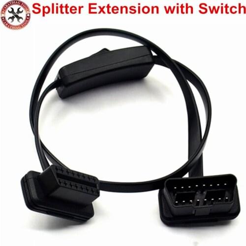 Splitter Extension 1 to 2 with Switch Y Splitter Extension Cable OBD2 16PIN Male to Female Electronic Wire Connector
