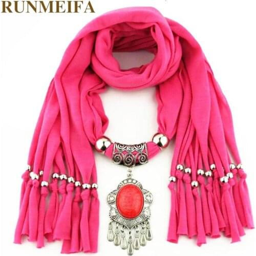 RUNMEIFA Trendy Pendant Necklaces Scarf Solid Color Circle Tassel Alloy Acrylic Pendant Scarf Accessories Scarf Free Shipping