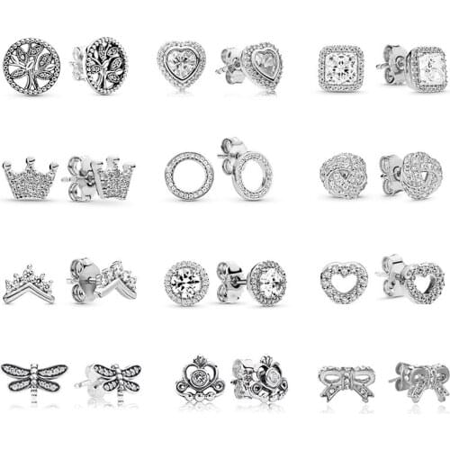 Silver Color Hypoallergenic Crystal Earrings Elegant Charming Butterfly Heart Crown Life Tree Styd Earrings Ladies Party Jewelry