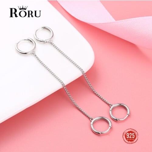 925 Sterling Silver Double Ear Hole Chain Hoop Earring For Women Minimalist Trendy Party Fashion Jewelry Dropshipping