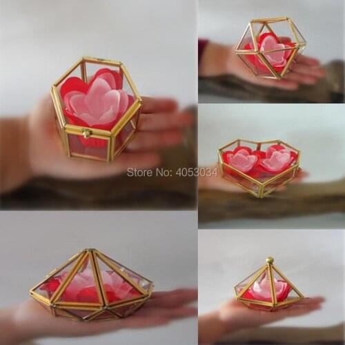 Nordic mini copper lead wedding bridesmaid holds ring box Geometrical Clear Glass Jewelry Box Jewelry Organize Holder