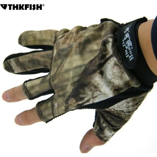 THKFISH 1 Pair 3 Cut Fingers Fishing Gloves Anti-Slip Camo Camouflage Outdoor Hunting Fishing Gloves For Men