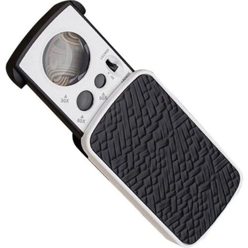 Jewelry Magnifier Appraisal Reading Magnifying 30X 60X 90XLED UV Glass Retractable Acrylic Optical Lens Loupe Mirror