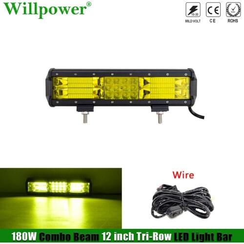 Offroad Car Bullbar Yellow Light 180W 12" LED Light Bar For Jeep 4x4 Truck ATV UTV SUV Pickup LED Bar Lightbar Driving Lamp