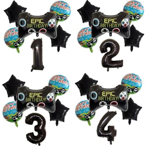 6pcs/set Number Balloons Black Gamepad Boy game on Foil Balloon Birthday Party Decorations kids Black Match Props Gaming Balloon