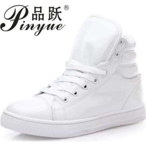 Women Shoes Hot Spring Patent Leather Women Casual Shoes Fashion Lace-Up Solid Flat Shoes High Top Breathable Womens Shoes