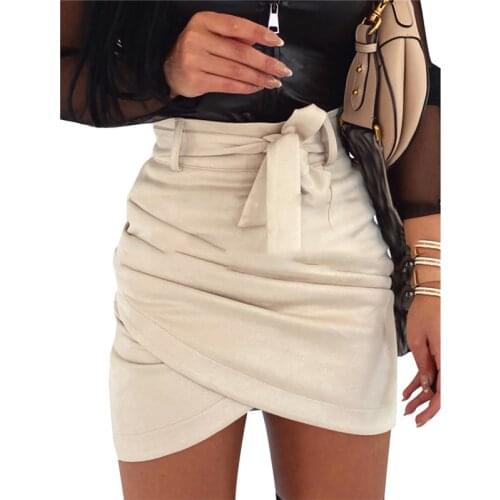 Asymmetric belt suede skirts women Bodycon leather summer skirt 2020 new Sexy streetwear high waist Bandage short skirts femme