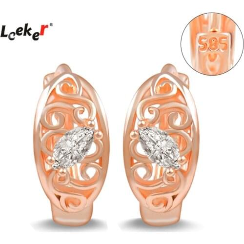 LEEKER Hollow Water Drop Shape Zircon Earrings 585 Rose Gold Color Vintag Hoop Earrings for Women Wedding Jewelry 277 LK6