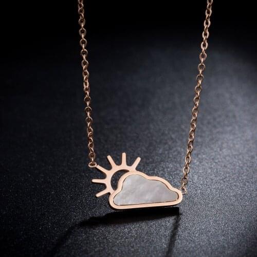 AENINE New Creative Titanium Steel Rose Gold Shell Necklace Female Cloud Sun Weather Clavicle Chain Necklace For Women AN19104