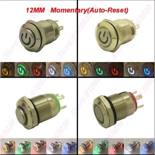 Promotion!1PC 12MM Metal Push Button Momentary Not Fixed Waterproof illuminated Indication Ring With LED 6V/12V/24V/220V