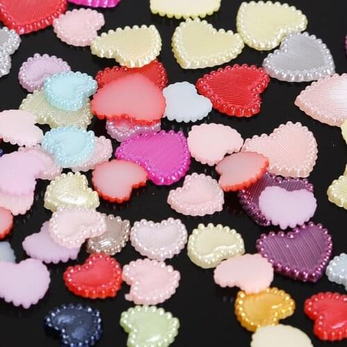 100pcs/lot 10-14mm Multi Colors Imitation Pearls Half Round Flatback Heart Beads For Jewelry Making Scrapbook DIY Decoration