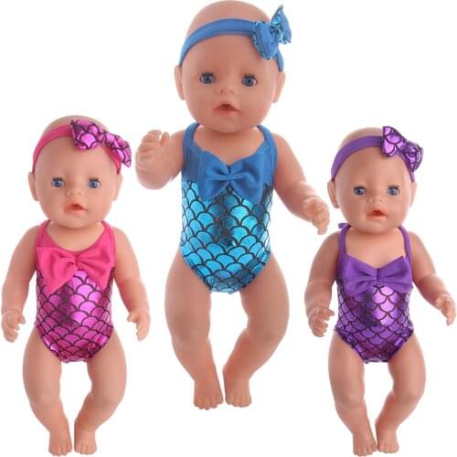 3 Colors Mermaid Swimsuit+Bow Hair Band Fit 18 Inch American&43 CM Baby Doll Clothes Accessories,Girls Toys,Generation,Birthday