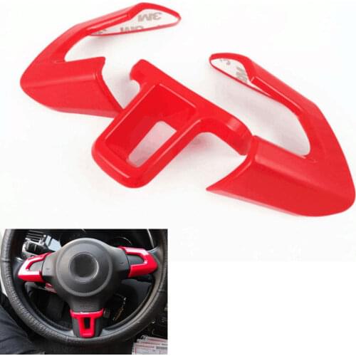 3x Chrome ABS Red Car Steering Wheel Cover Trim Sticker For VW Golf MK6 POLO Bora 2013 2014