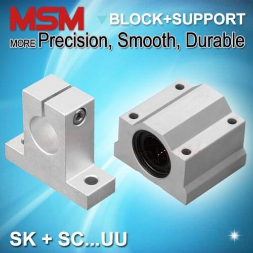 MSM 4 Sets Linear Bearing Blocks+Shaft Supports SC8UU+SK8/SC10UU+SK10/SC12UU+SK12/SC16UU+SK16/SC20UU+SK20 ...25/30 (mm)
