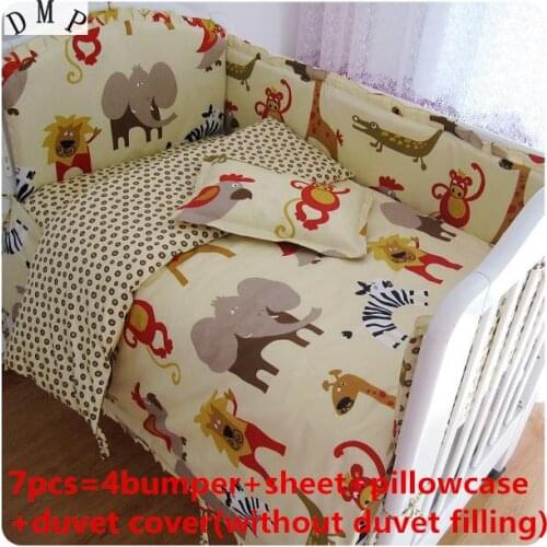 Promotion! 6/7PCS cot bedding sets,100% cotton kit berço baby crib beding sets with filling,120*60/120*70cm