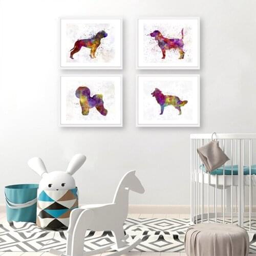 Watercolor American Bulldog Posters and Prints Wall Picture Bichon Frise and Beagle Mudi Art Canvas Painting Home Wall Art Decor