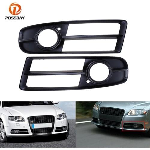 POSSBAY Car Front Bumper Lower Grilles Fog Light Covers for Audi S4 B7 Sedan quattro 2005 2006 2007 2008 2009 Black Hole Grills