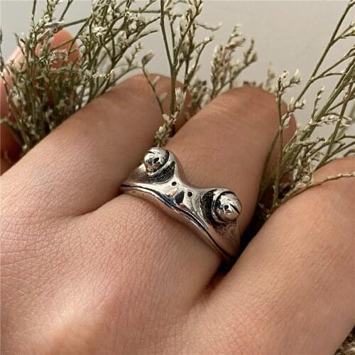 Bohemian Vintage Frog Ring for Women Artistic Design Retro Opening Resizable Unisex Female Statement Rings Silver Color Gift
