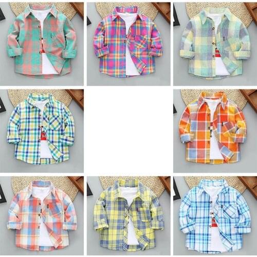 Kids Plaid Shirt Baby Boy Active Long-Sleeved Infant Girls Cotton Jacket Coat Children Summer Spring Casual Lapel Clothes