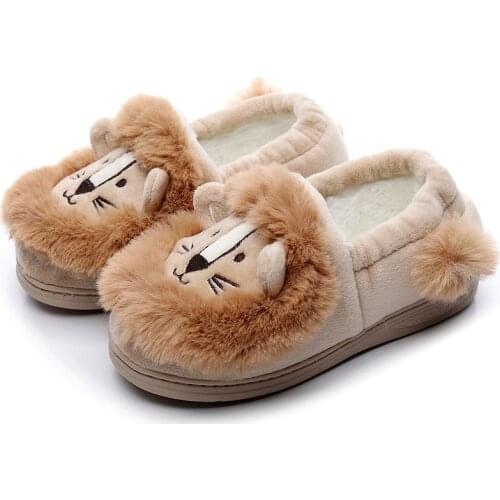 King Lion Slippers for Kids Home Footwear Mens Indoor Slipper Boys Children Plush Girls Winter Russian-Style Down Warm Tales