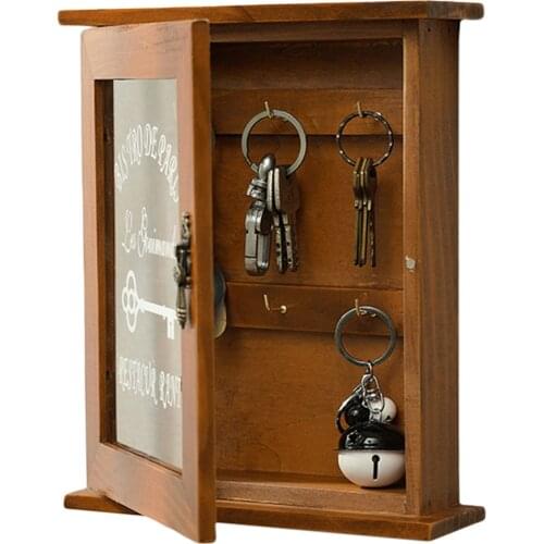 Retro Wall Mount Key Rack Storage Box Shelf Wooden Cabinet Cubby Holder Case Key Organizer Wooden Key Cabinet Wall Box