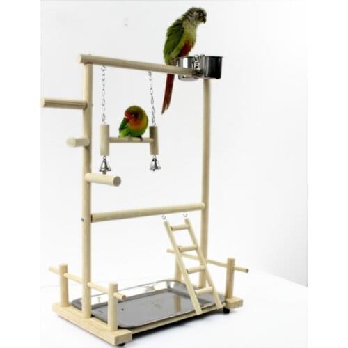 Parrot Playstands With Cup Toys Tray Bird Swing Climbing Hanging Ladder Bridge Wood Cockatiel Playground Bird Perches 53*23*36cm